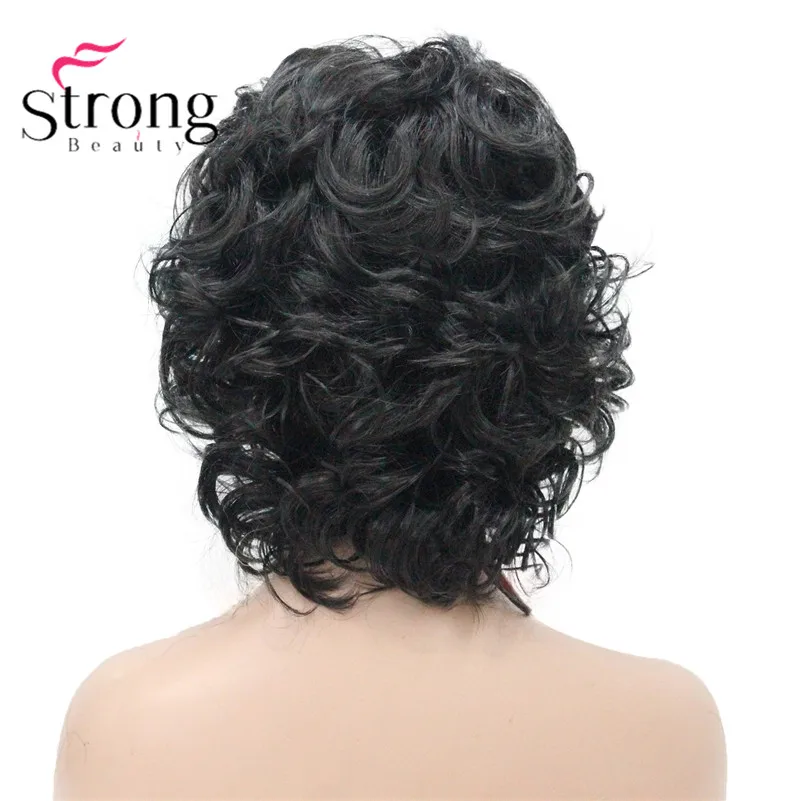 StrongBeauty короткий пушистый слоистый кудрявый черный полный синтетический парик для женщин