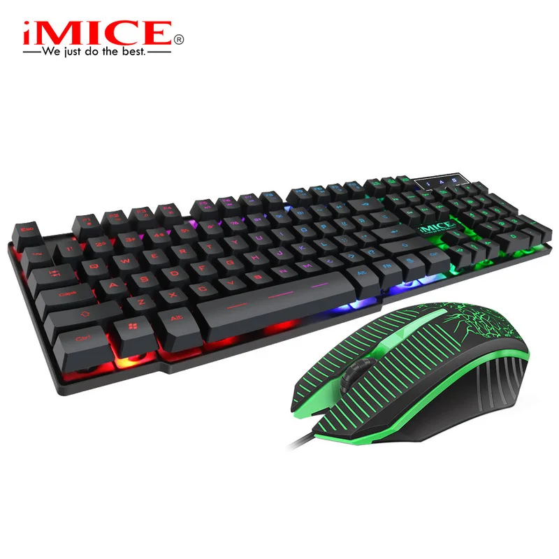 IMice профессиональная Проводная игровая клавиатура, игровые клавиатуры, мышь, комплект, светодиодный, подсветка, USB Проводная клавиатура, мышь, набор для ПК, настольный компьютер