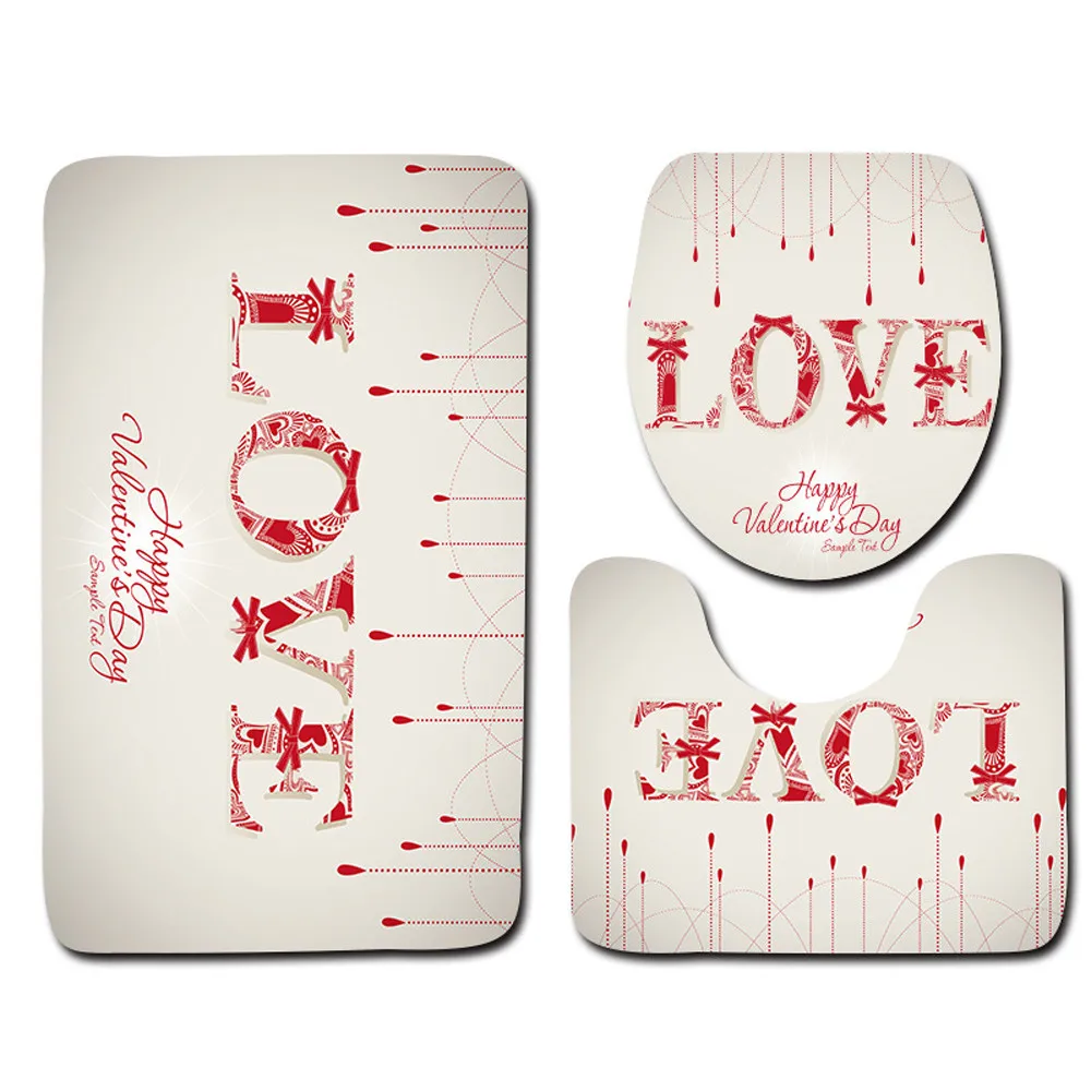 

3pcs Sets Toilet Seat Cover WC Set Non-Slip Fish Scale Mat Bathroom Kitchen Carpet Doormats Washable Rug Valentine's Day 309Z