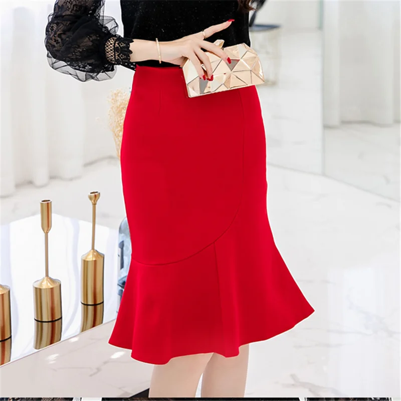 

Women Skirts Office Lady Pencil Skirt Plus Size Woman High Waist Black Bodycon Skirts Womens Work Wear Woman Solid Mermaid Skirt