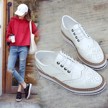 

2019 Spring New Thick-soled Platform Shoes Women's Shoes British Style Leather Single Shoes Height Increasing Brock Student Shoe