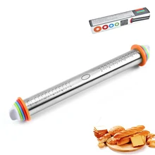 Регулируемая Скалка из нержавеющей стали для пекарь, печенья и кондитерского теста, корка для пиццы 44 см Скалка с 4 толстыми кольцами