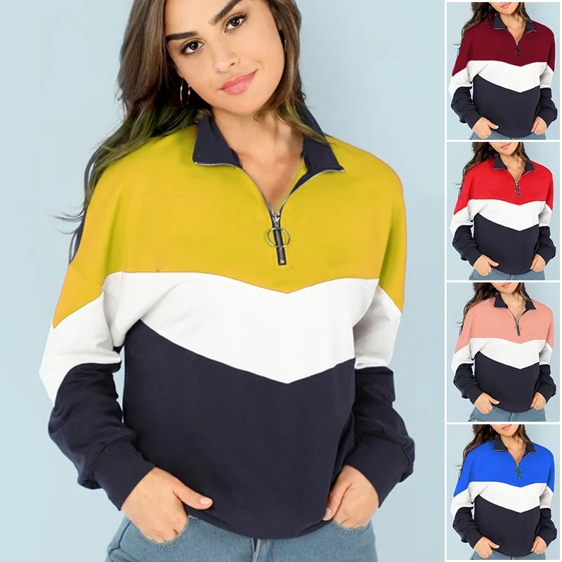 

Patchwork Color Block Women Hoodies Oversize Zipper Hip Hop Streetwear Casual Brand 2019 Spring New Cloth Female Hoodies