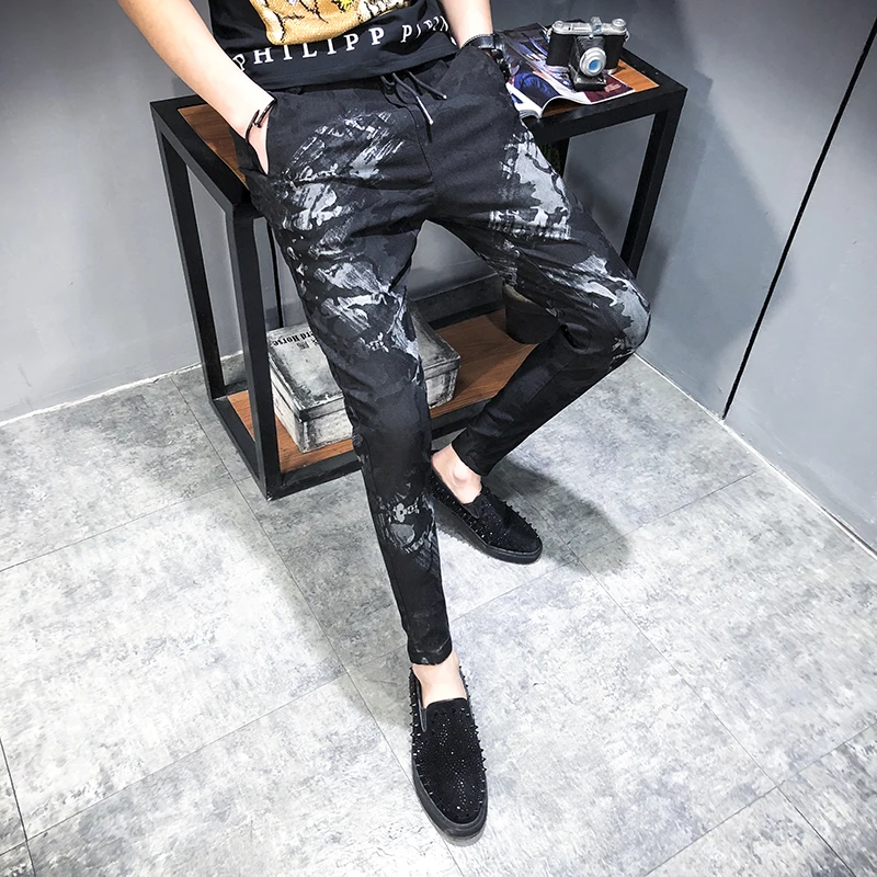 

Fashion 2019 Spring Casual Pants Men Plus Size Mid Waist Print Hip Hop Harem Pants Joggers Mens Streetwear Black Men's Trousers
