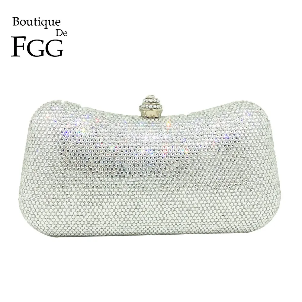 Boutique de FGG светская классический Дизайн Для Женщин серебряные кристалл сумка