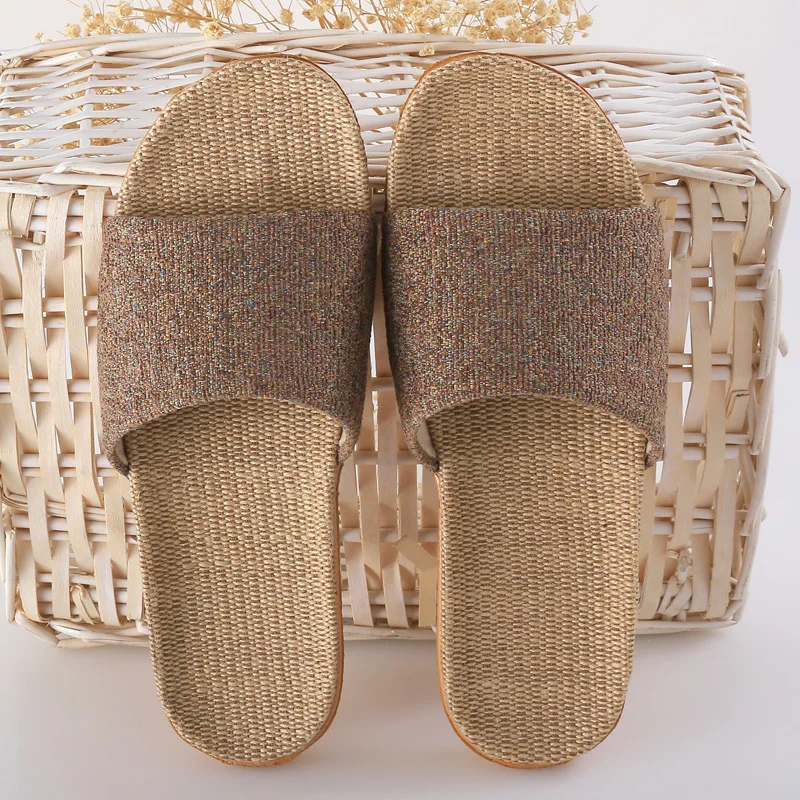 Suihyung Summer Flax Slippers Mixed Colors Casual Indoor Floor Shoes Home Slipper Lovers Women Men Open Toe Slippers Flat Shoes 25