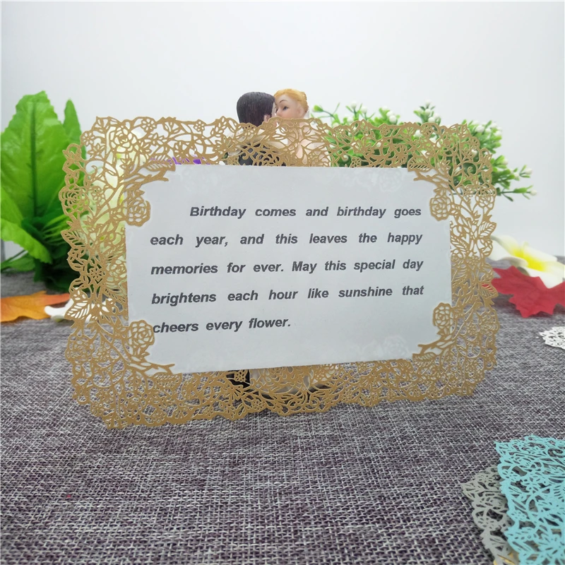 10 PCS С Днем Рождения Почтовые открытки поздравительные открытки пустой Бумага 3D ручной работы Pop Up лазерная резка Винтаж Приглашения пользовательские 7ZH13 - Цвет: champagne