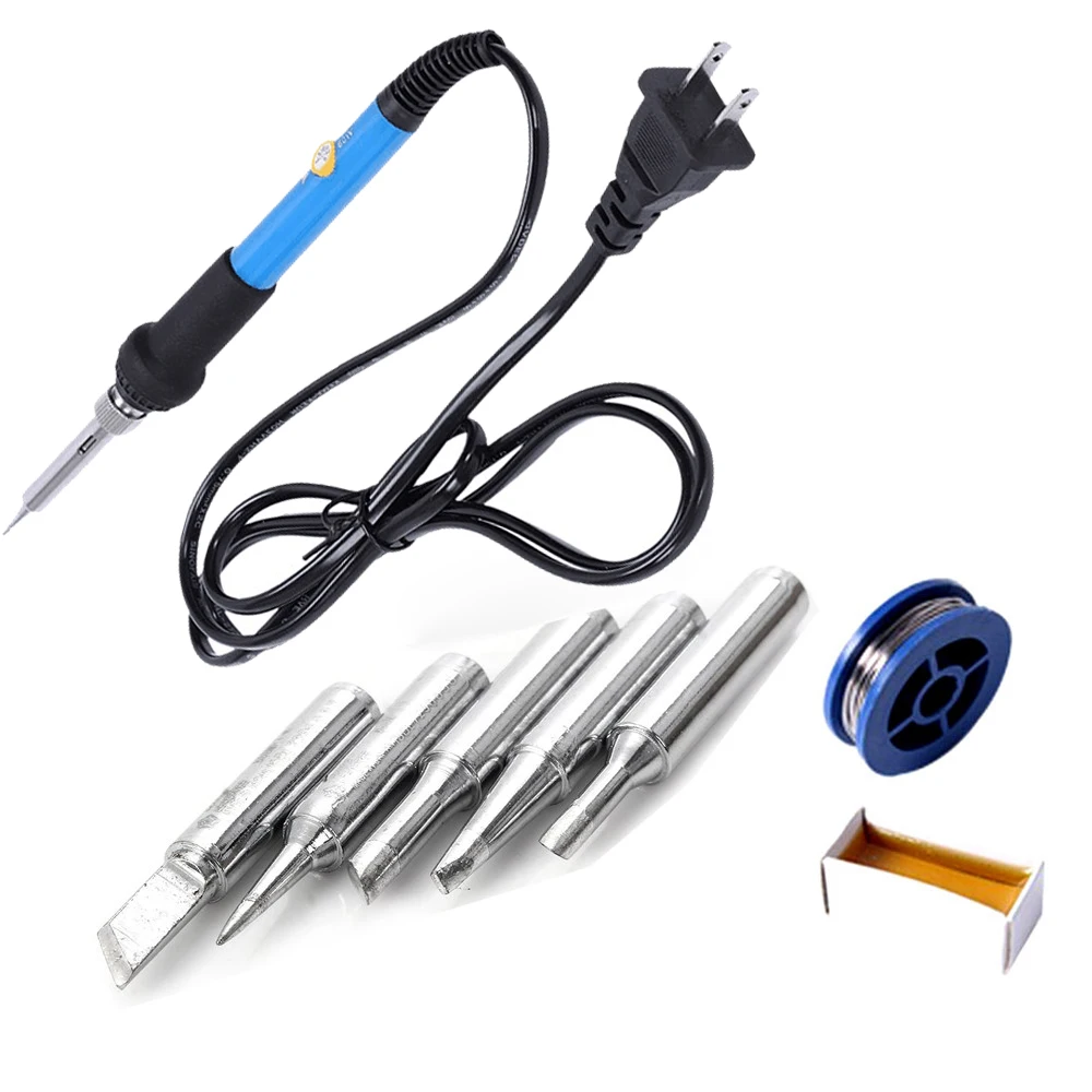 

US Plug,60W Adjustable Temperature Electric Soldering Iron Solder Station With 5Pcs Tips Solder Wire Paste Flux