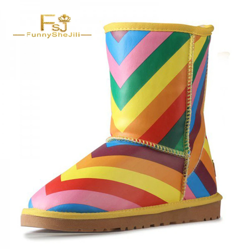 women shoes multicolor ankle boots Rainbow Comfortable Shoes Winter