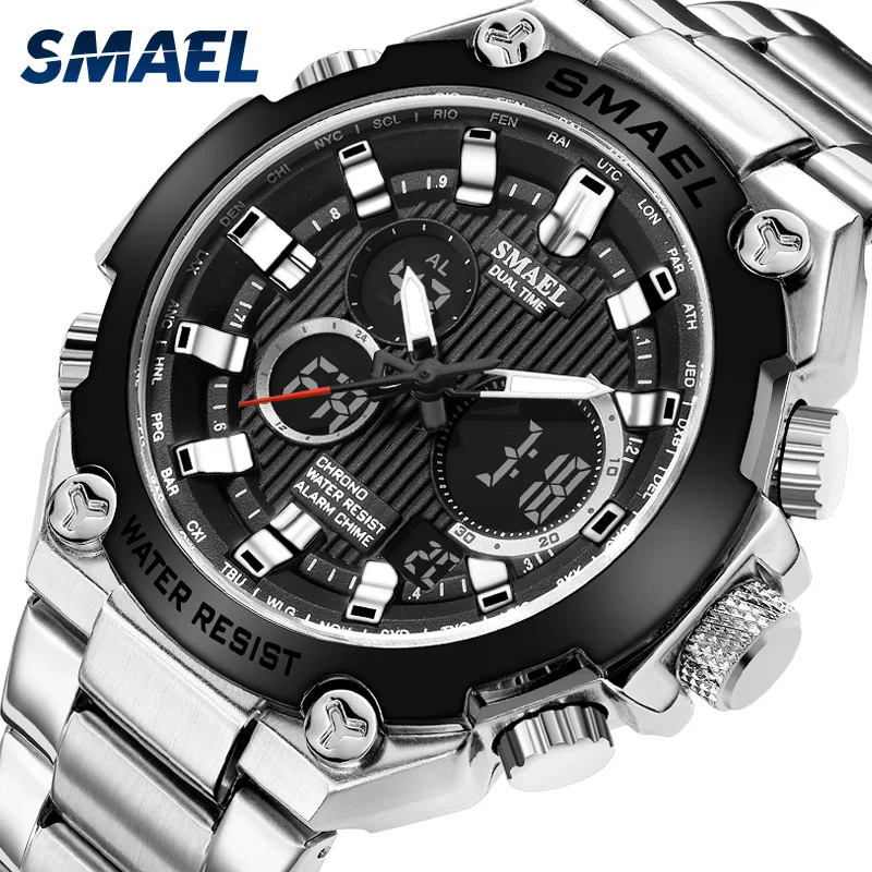 SMAEL Stainless Steel Watches Men Sport Watches Mens LED Analog Digital Quartz Watch Male Watch Military Relogio Masculino 2019 SMAEL Stainless Steel Watches Men Sport Watches Mens LED Analog Digital Quartz Watch Male Watch Military Relogio Masculino 2019