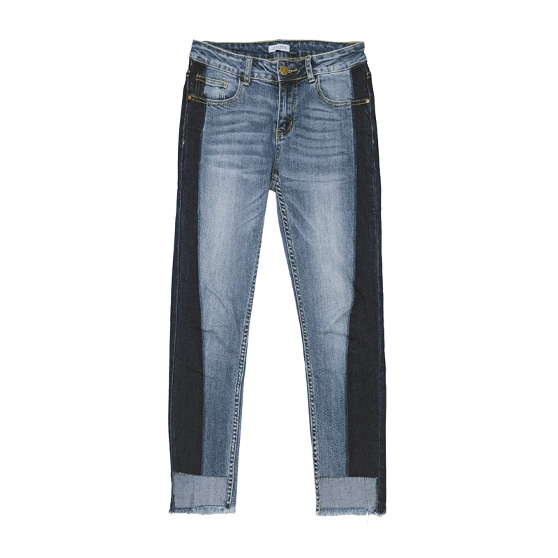 

2019 New Denim Jeans Woman Mid Waist Women Autumn Light Washed Cotton Ankle-Length Panelled Straight Pants