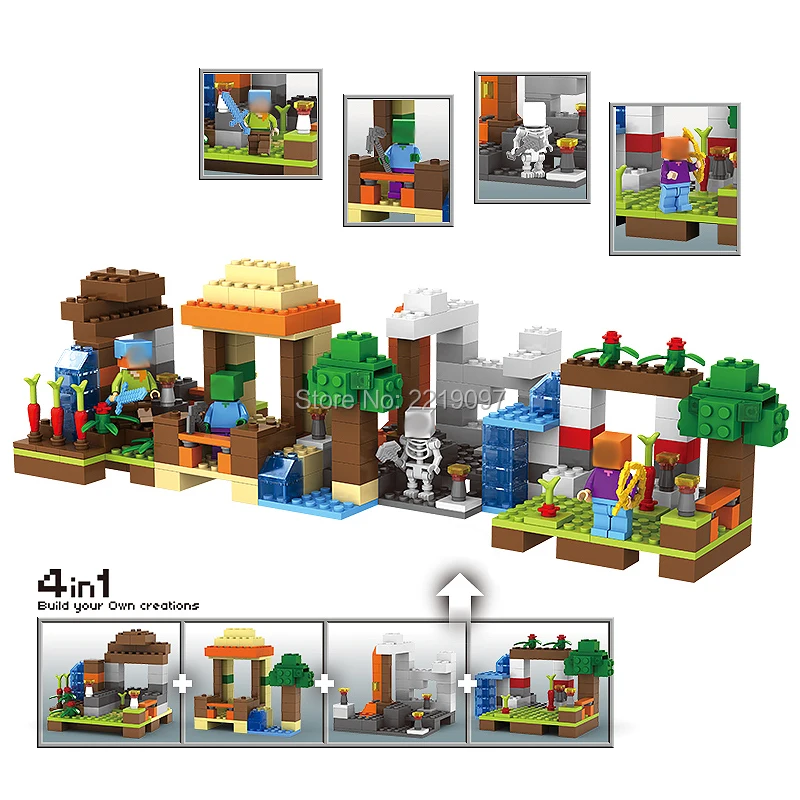 

4 IN 1 My World Minecraft Block House Educational Toys Building Brick Set DIY Model Tree Small Village Hobbies Children Kid Gift