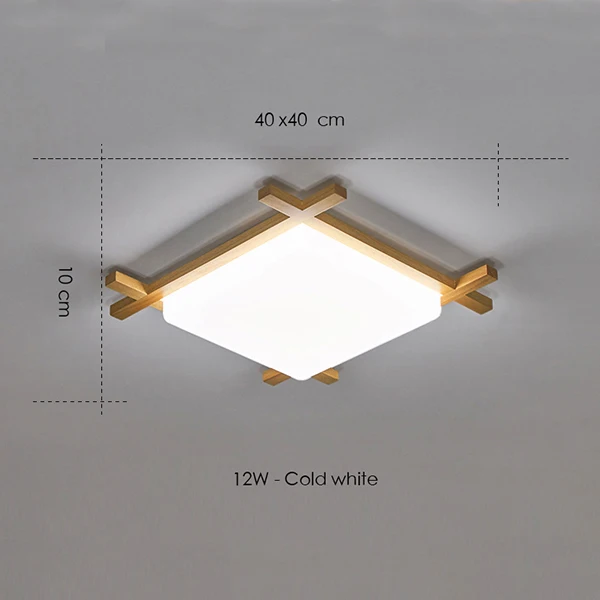 Современные потолочные светильники, акриловый абажур для гостиной, спальни, квадратный потолочный светильник, деревянная кухонная детская плафон, китайский японский стиль - Цвет корпуса: 12W Cold  white