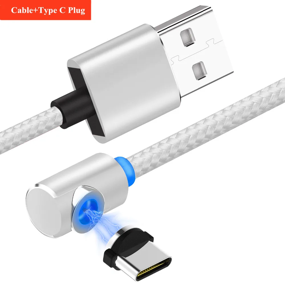 НИСИ 90 градусов l-образный круглый светодиодный USB C Магнитный кабель Micro USB/8Pin IOS TypeC 360 зарядный кабельный провод для iPhone X XR samsung - Цвет: NE Silve TypeC Cable