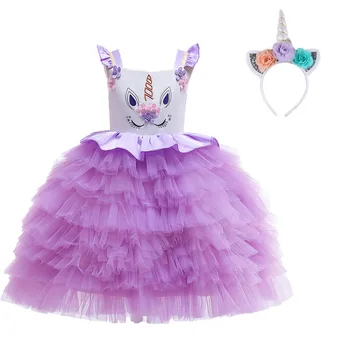 

2020 Cute Girl Summer Head Flower Princess Birthday Dress Evening Dress Mardi Gras Children's Party Christmas Birthday Evening