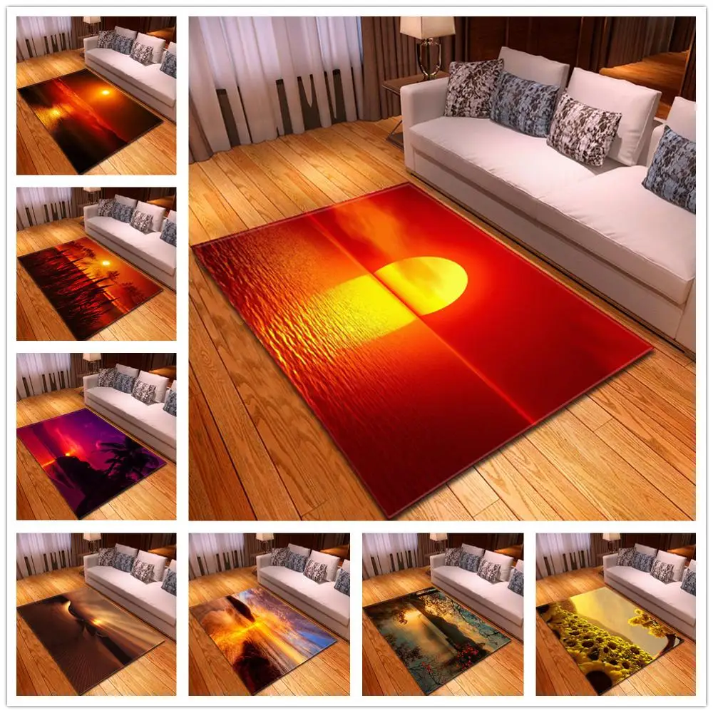 

3D Dream Sunset Scenery Carpets for Living Room Bedroom Area Rugs Girls Room Decoration Mats Baby Crawling Anti-slip Soft Carpet