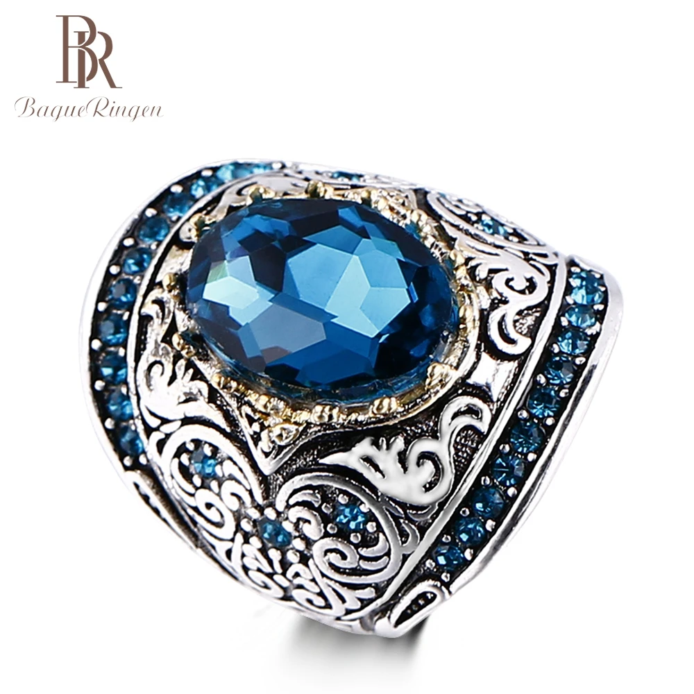 Bague Ringen Серебряный 925 ювелирные кольца для мужчин и женщин Винтаж панк 10X14 мм; Павлин; синий драгоценный камень кольцо Юбилей вечерние подарки