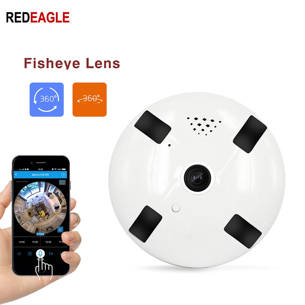 REDEAGLE 360 Degree Wireless Camera 1080P 3D VR WIFI Camera Panoramic Dome Security Cameras with TF Card Slot