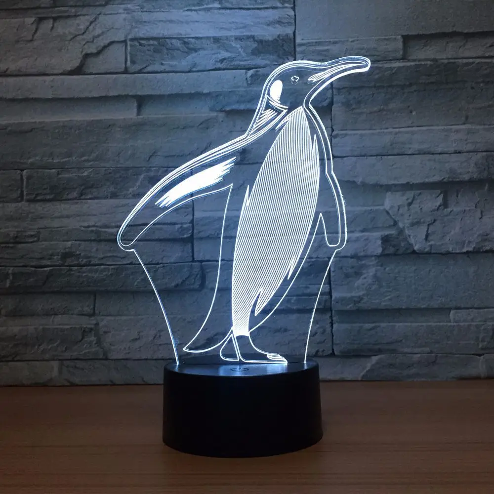 Cute Penguins 3D Night Light LED Remote Touch Switch 7 Color Change ...