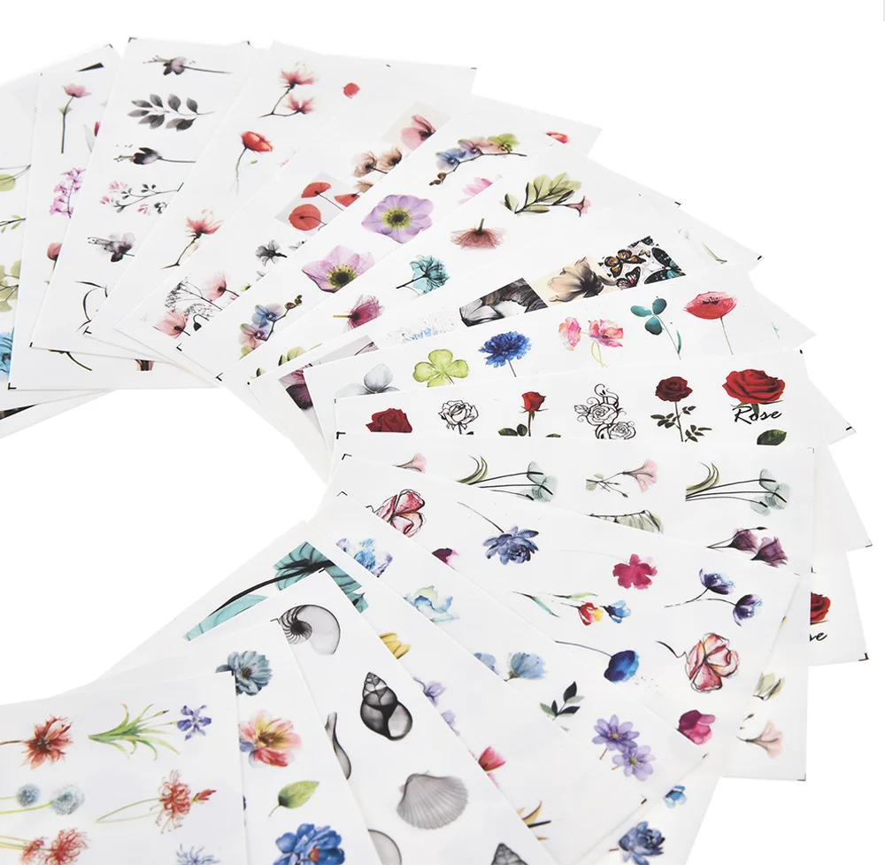 AMEIZII 24 шт водяные наклейки для ногтей, наклейки для переноса цветов, слайдер для дизайна ногтей, акварельные цветочные наклейки для дизайна ногтей, аксессуары
