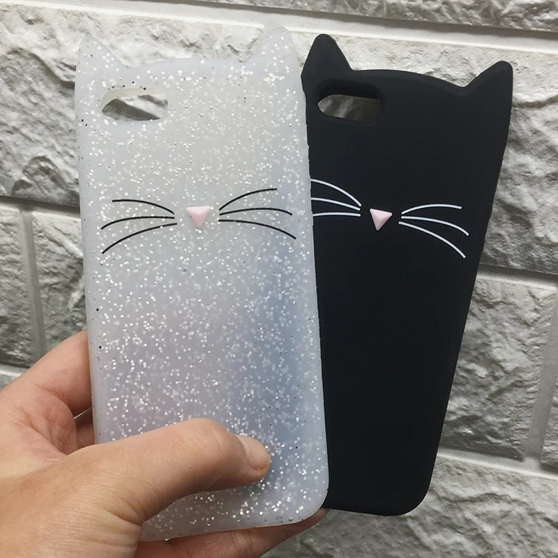 For iPhone 5 5S SE Case 3D Cute Cartoon Animal Beard Glitter Cat Ear Phone Cases For iPhone X 6 6S 7 8 Plus Silicon Soft TPU (2)