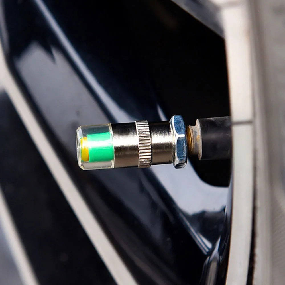 

3 color alert Stainless steel 4PCS Tire Pressure Gauge Indicator Monitoring Cap Sensor Wheel Valves copper optional