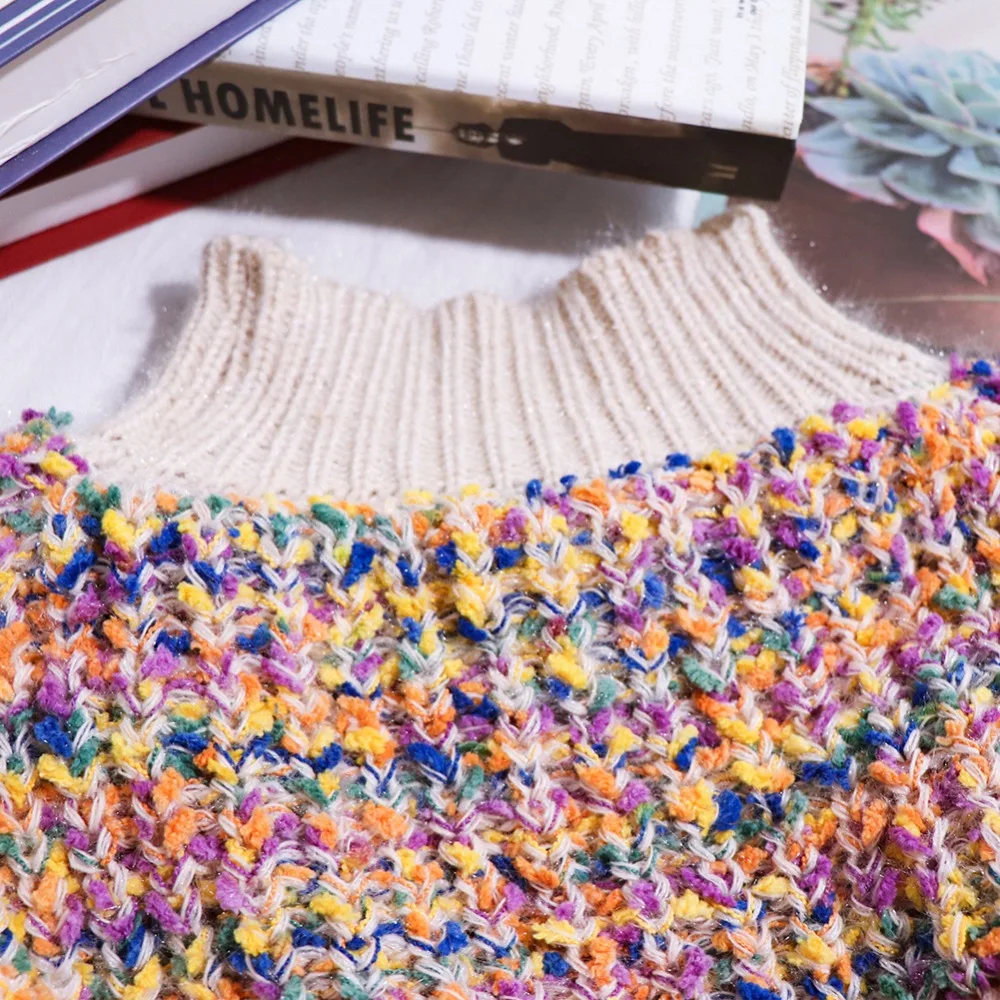 Прямой осенний и зимний модный женский свитер свободный модный свитер с высоким воротником, цветной Повседневный вязаный пуловер