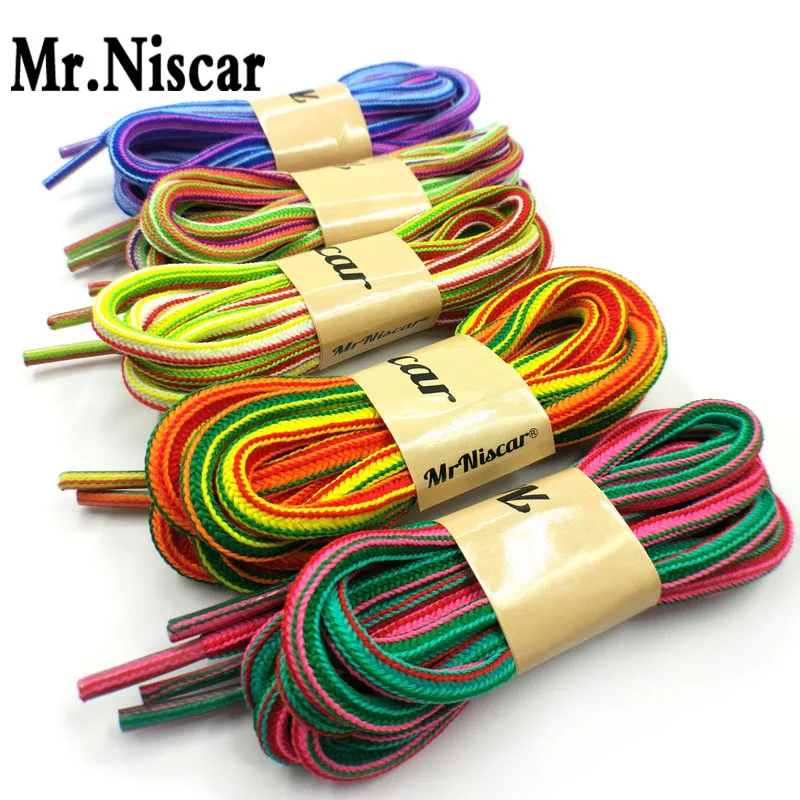 1 Pair 115cm Rainbow Striped Polyester Shoelaces New Design Square Hiking Sport Casual Sneaker Non Slip Rope Strong Shoe Laces