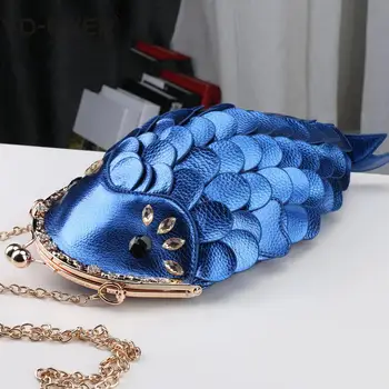 

Gold Silver CLUTCH/PURSE Fish Shape Bag Stylish Genuine Cowhide Modern Bag Designer Messenger Bags diamond shoulder bag