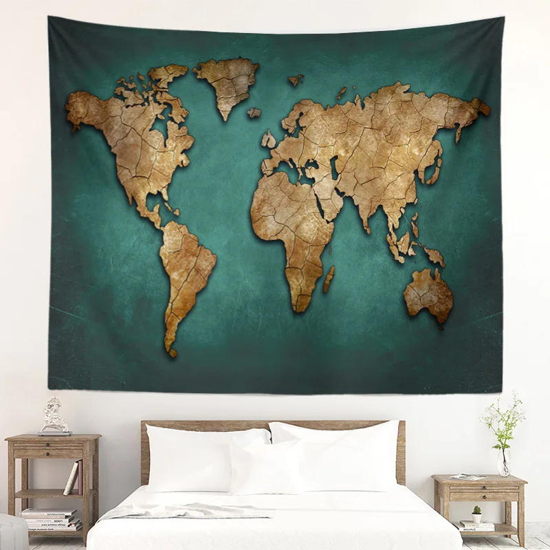 

Retro fashion polyester Green gold world map Decorative tapestry Wall hanging cloth Beach towel girl Vacation shawl tablecloths
