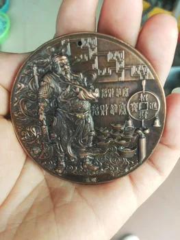 

Chinese brass bronze circle wenwu guangong mammon fengshui wealth statue metal crafts Necklace pendant.