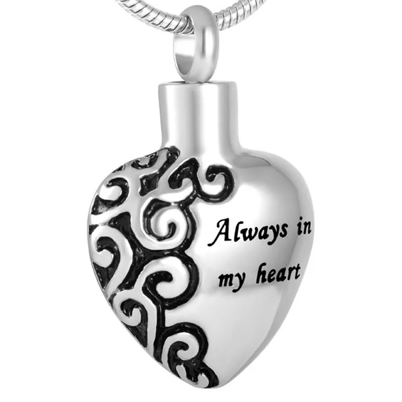 

JJ2472 Always In My Heart Cremation Jewelry Hold Ashes Of Loved Ones - Stainless Steel Memorial Urn Necklace For Women & Men