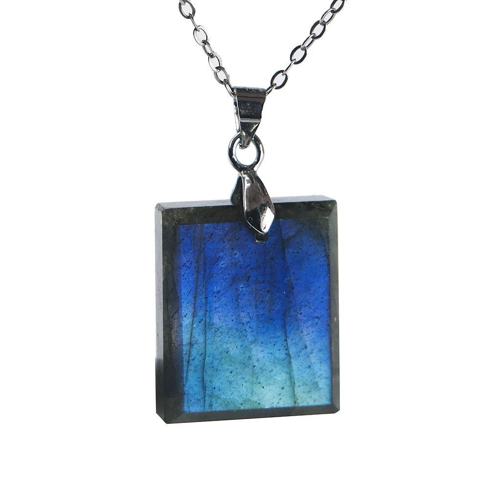

Genuine Natural Strong Blue Light Labradorite Pendant Fashion Square Rectangle 21x17x6mm Woman Man Labradorite Necklace AAAAA