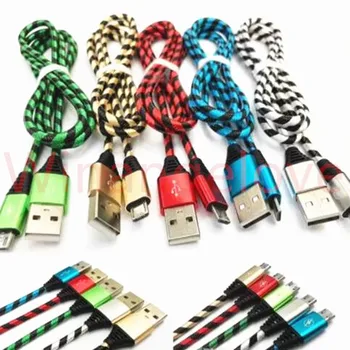 

1m 3ft micro Braided Nylon fabric alloy micro braided usb data sync charging cable accessory bundles for samsung s6 s7