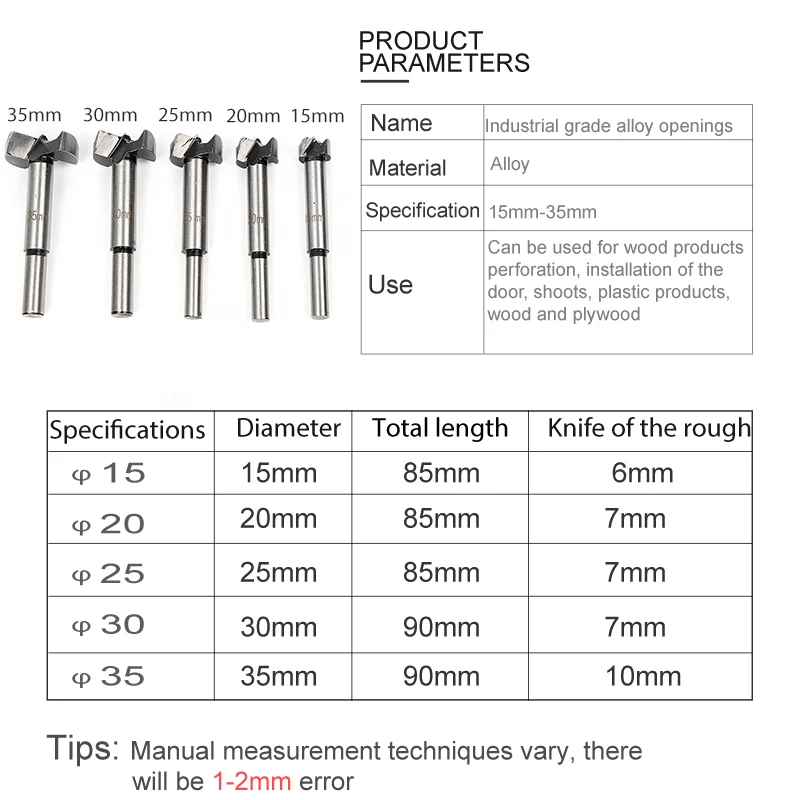 Top Quality 5pcs/set 15-35mm Forstner Auger Drill Bits Set Woodworking Hole Saw Wooden Wood Cutter Drilling #91701