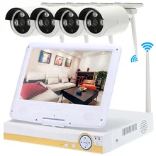 4CH HD 720P Беспроводной NVR комплект CCTV система 10," lcd с 4 шт 1.0MP Водонепроницаемая Наружная цилиндрическая ip-камера Поддержка HDMI P2P Onvif