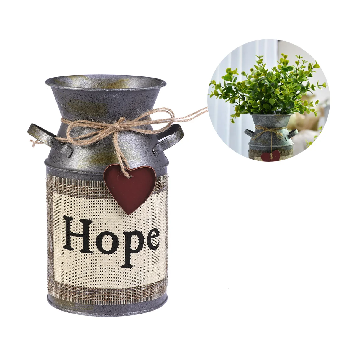 

1PC Decorative Vintage Shabby Chic Metal Iron Rustic Vase Milk Can Country Jug For Living Room Bedroom Kitchen