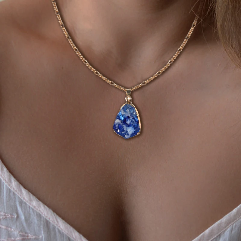 

6 Colors Geometry Stone Pendant Necklace Fashion Necklaces for Women Girl Vintage Gold Color Choker Bohemian Collares Jewelry