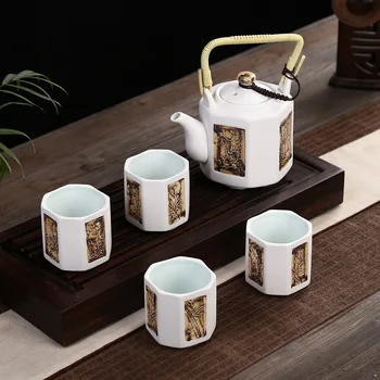 

Snowflake glaze Girder pot tea set inclue 1pot 4cups,Home use Cup kung fu mug office travel portable Teaware teapot teacup