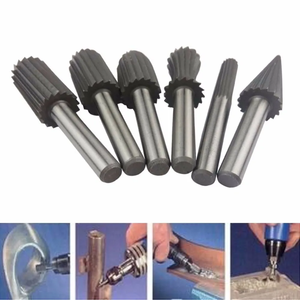 

6pcs 6mm Engraving Bit Milling Cutter Burr Rotary Burr Set HSS Rotary Files For Metal Plastic Wood Electric Grinding Cutter File
