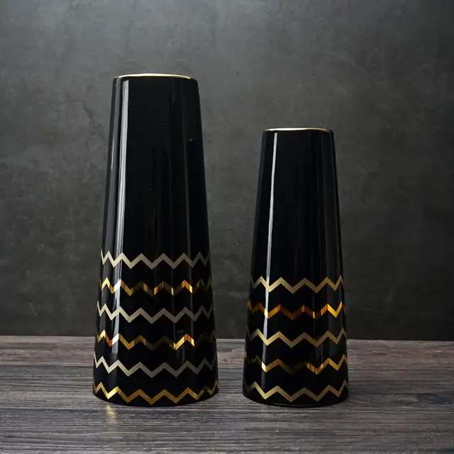 White Gold Black Gold Finish Ceramic Flower Vase Home Decor Vase
