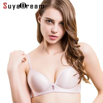 

Women One-piece Bra Seamless Wire Free Bras 100%Natural Silk Soft bralette Thin padding Pink Beige Nude bralett