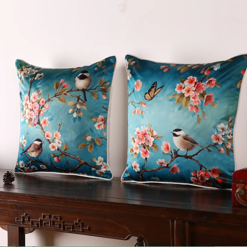 

Watercolours High Quality Creative Thick Imitation Silk Cushion Cover 45x45cm Flower Bird PillowCase Home Decorate For Sofa
