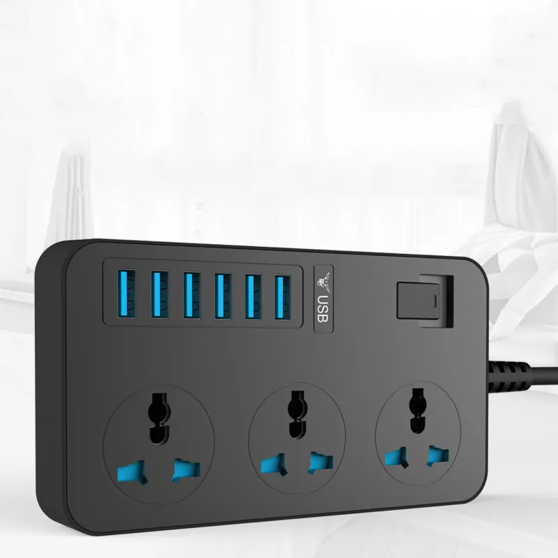 Умная Сетевая розетка 16 А 6 USB портов 3 универсальные розетки 3000 Вт переменного