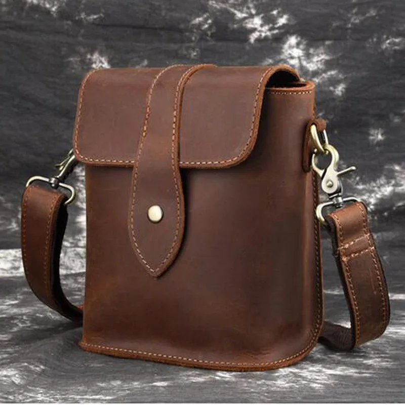 Brown Сумки из натуральной кожи для мужчин, портфель-мессенджер, ретро тренд, вертикальный, высокое качество, Crazy Horse, Воловья кожа, слинг, сумка на плечо - Цвет: Brown