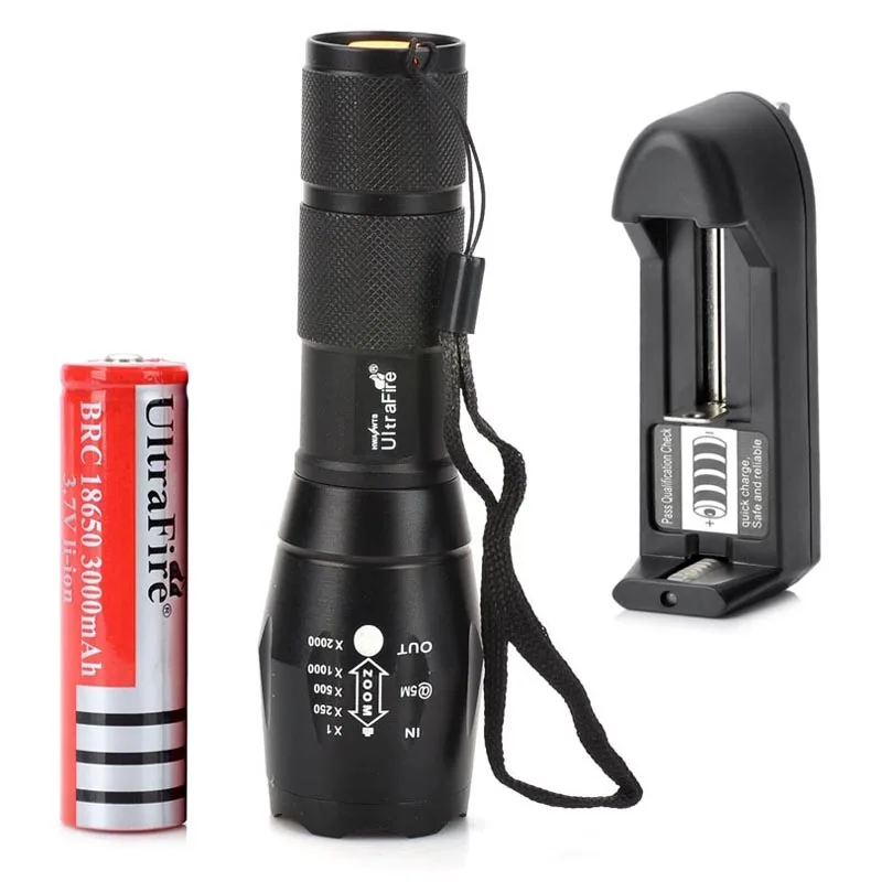 

5-Mode T6 960lm White Light LED Flashlight Flashlight Zoomable Torch LED Lamp w/ 18650 Battery + EU Charger (3x AAA)