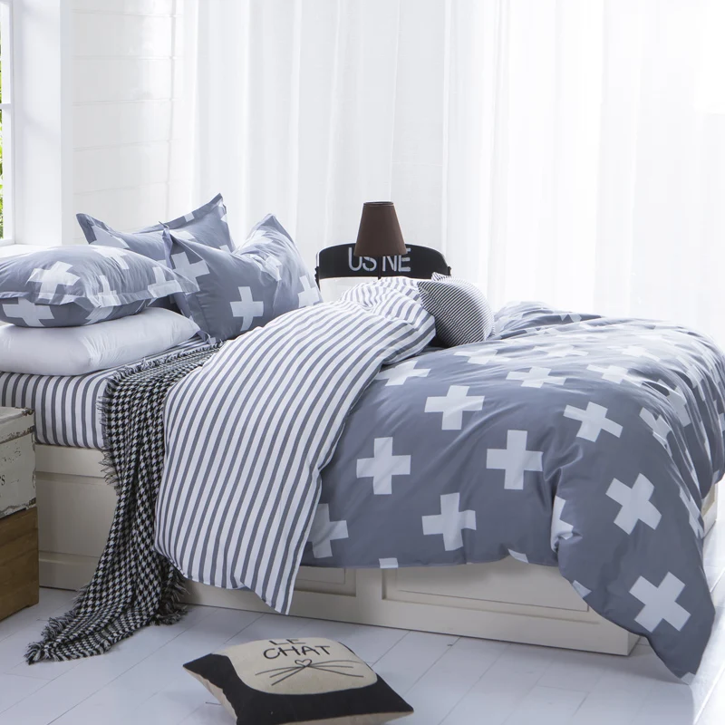 

USA Russian Bedding Sets Children Toddler Cross Duvet Cover Set 2/4 PCS Bedding Sheet set Gray King Twin Single 140x200cm Size