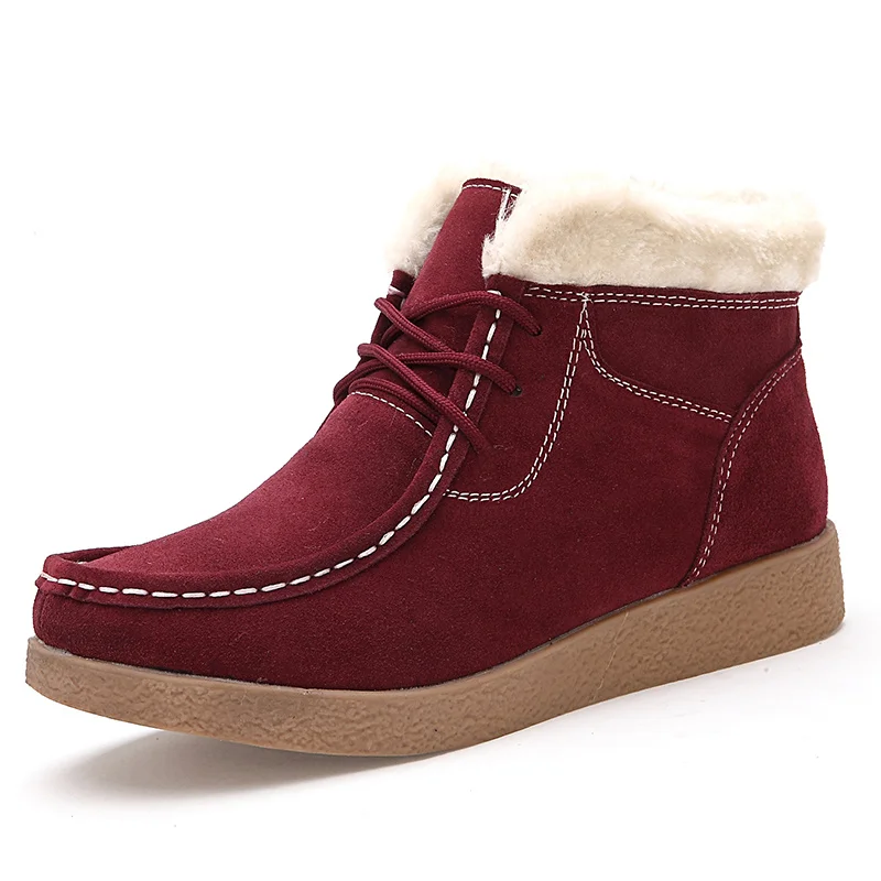 

Winter Genuine Leather WoMen Snow Boots With Warm Plush New High Top Suede Leather Women Cotton-Padded Shoes Plus Size 61