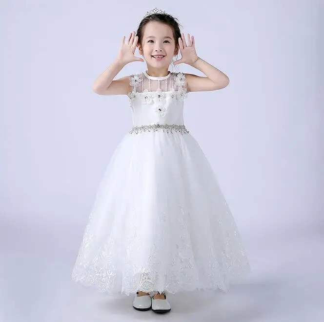 

White Lace Flower Girl Dresses for Weddings 2017 Kids Evening Dress Holy Communion Dresses For Girls Pageant Gowns