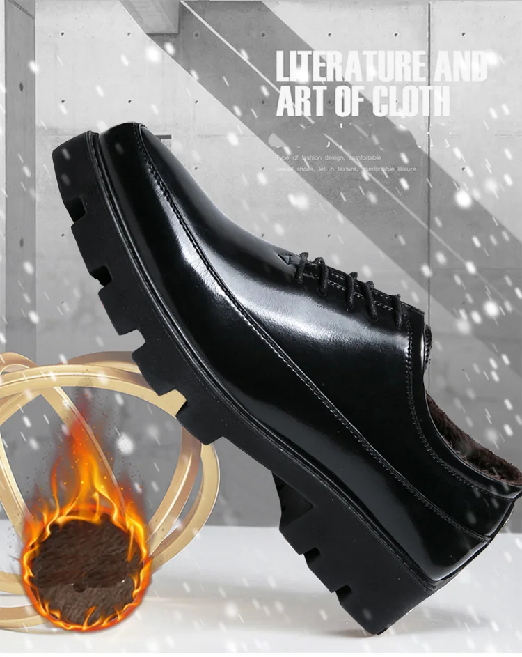 Мужские модельные кожаные туфли на толстой подошве с хлопковой меховой подкладкой; роскошные модные мужские зимние туфли в итальянском стиле; деловая обувь